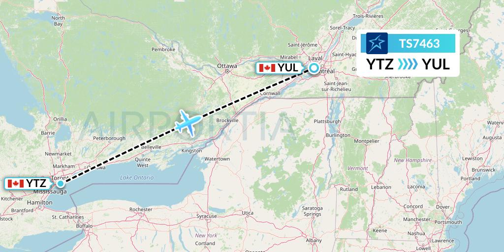 TS7463 Air Transat Flight Map: Toronto to Montreal