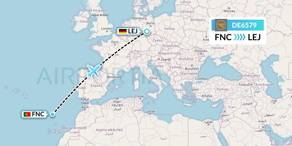 DE6579 Condor Flight Map: Funchal to Leipzig