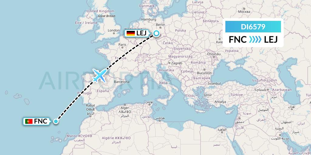 DI6579 Marabu Airlines Flight Map: Funchal to Leipzig