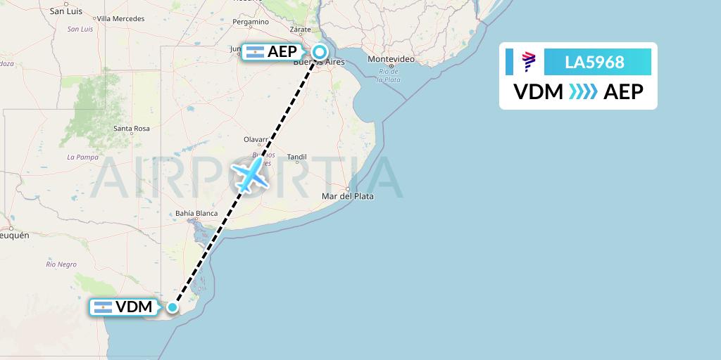 LA5968 LAN Airlines Flight Map: Viedma to Buenos Aires