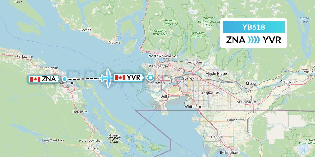 YB618 Harbour Air Seaplanes Flight Map: Nanaimo to Vancouver