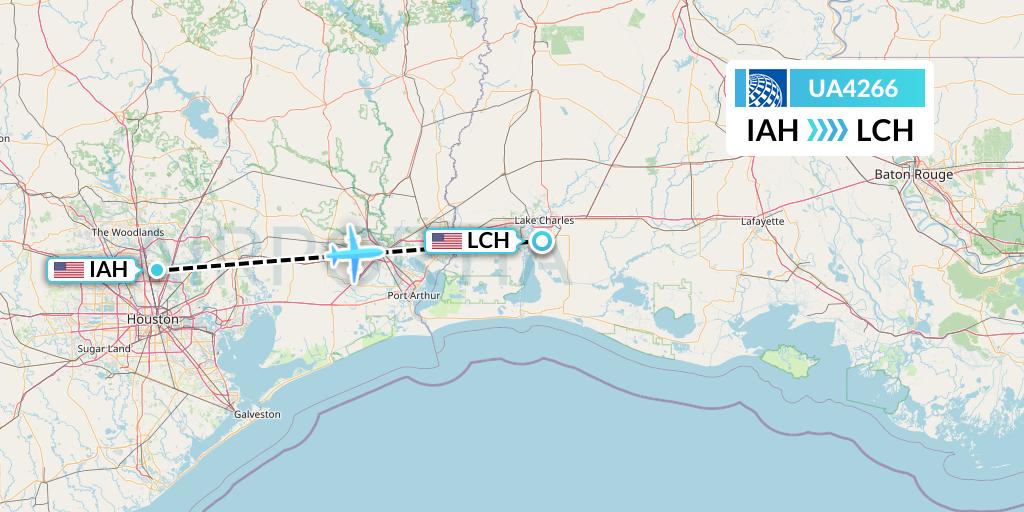 UA4266 United Airlines Flight Map: Houston to Lake Charles