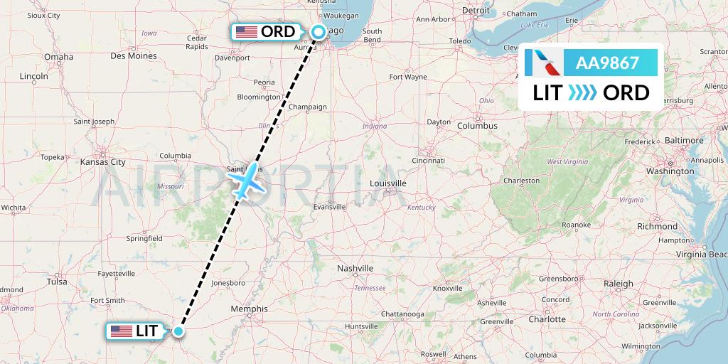 AA9867 American Airlines Flight Map: Little Rock to Chicago