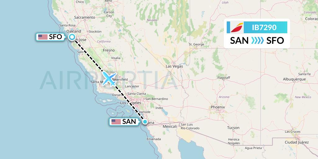 IB7290 Iberia Flight Map: San Diego to San Francisco