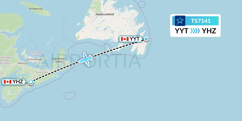 TS7141 Air Transat Flight Map: St. John's to Halifax
