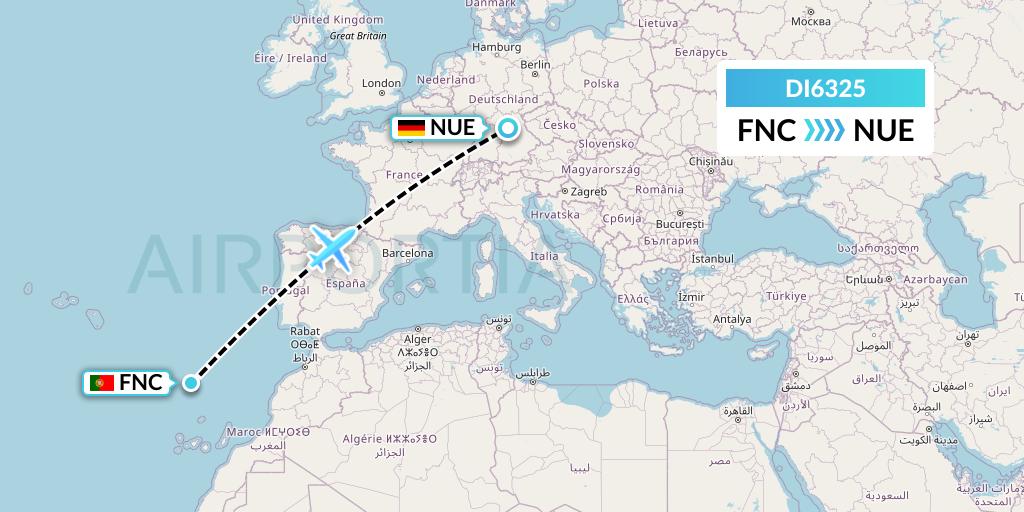 DI6325 Marabu Airlines Flight Map: Funchal to Nurnberg