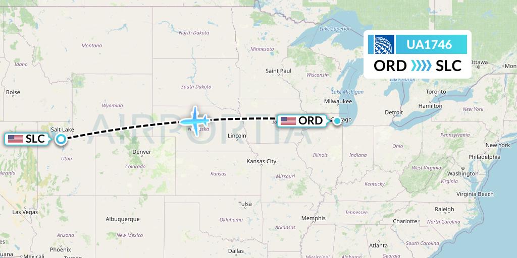 UA1746 United Airlines Flight Map: Chicago to Salt Lake City