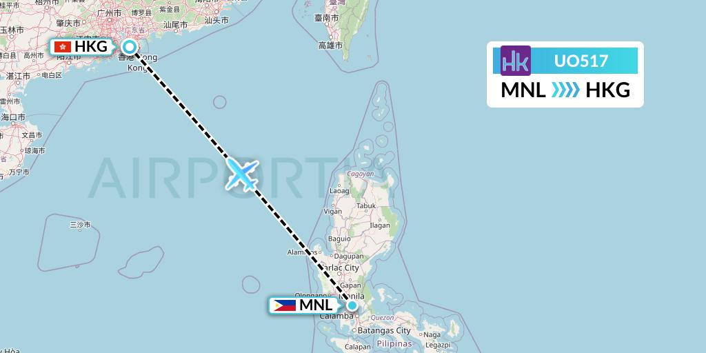 UO517 Hong Kong Express Flight Map: Manila to Hong Kong