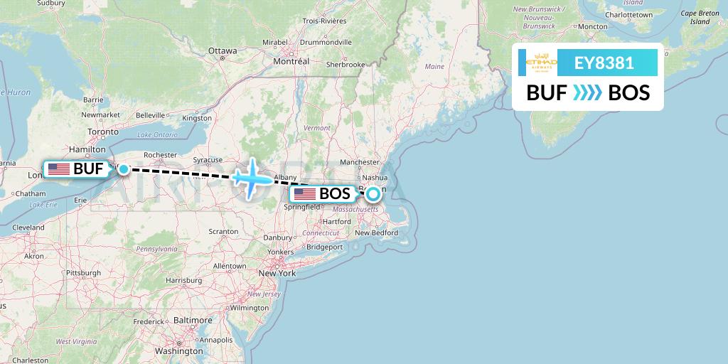 EY8381 Etihad Airways Flight Map: Buffalo to Boston