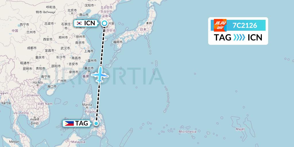 7C2126 Jeju Air Flight Map: Tagbilaran City to Seoul