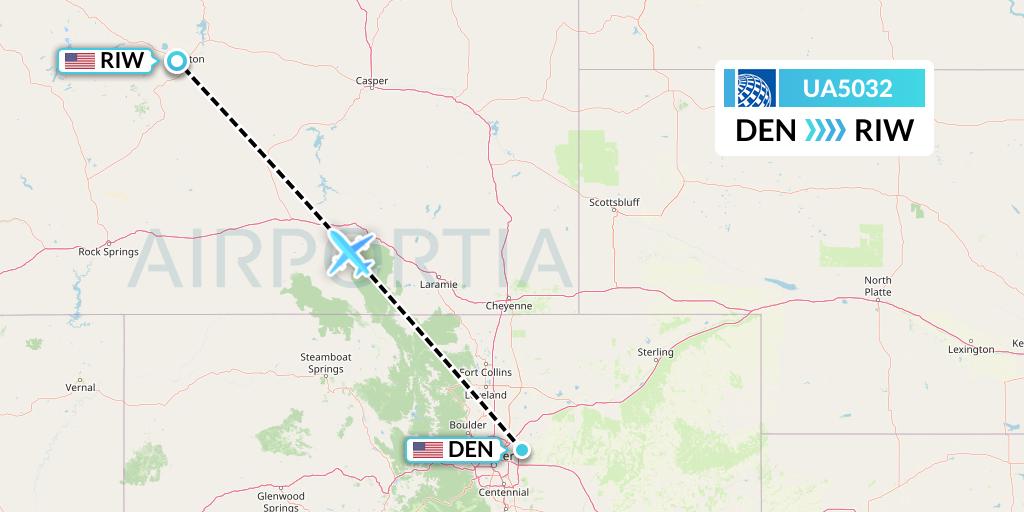 UA5032 United Airlines Flight Map: Denver to Riverton
