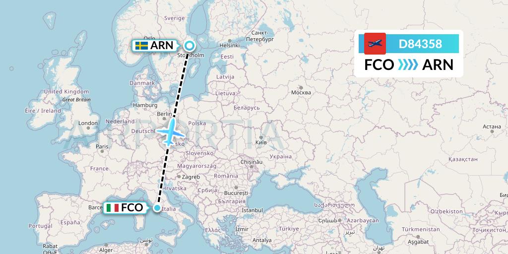D84358 Norwegian Air International Flight Map: Rome to Stockholm