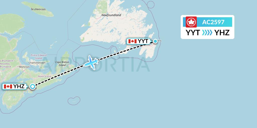 AC2597 Air Canada Flight Map: St. John's to Halifax
