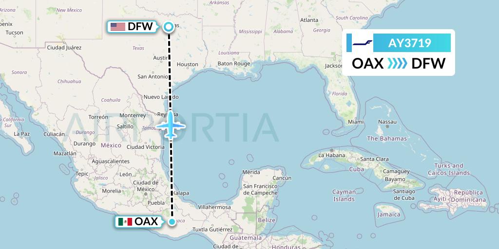 AY3719 Finnair Flight Map: Oaxaca to Dallas
