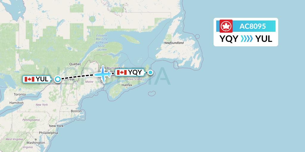 AC8095 Air Canada Flight Map: Sydney to Montreal