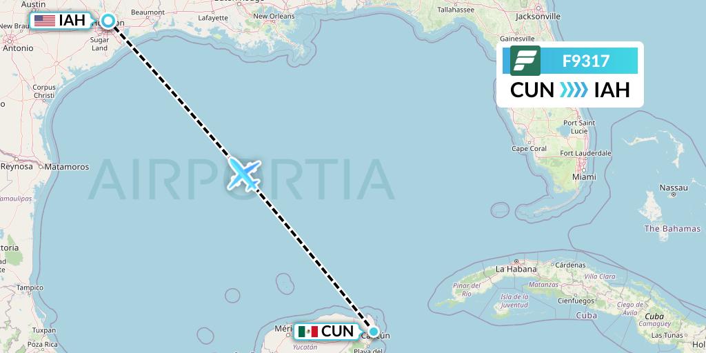 F9317 Frontier Airlines Flight Map: Cancun to Houston