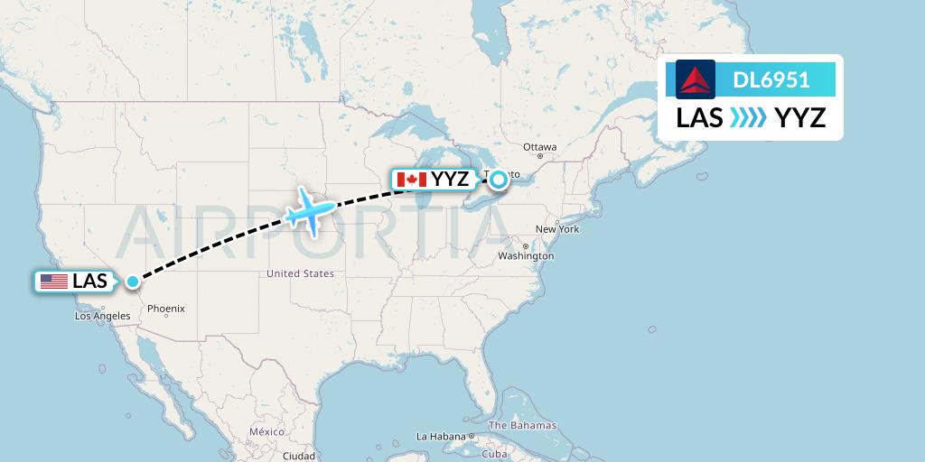 DL6951 Delta Air Lines Flight Map: Las Vegas to Toronto