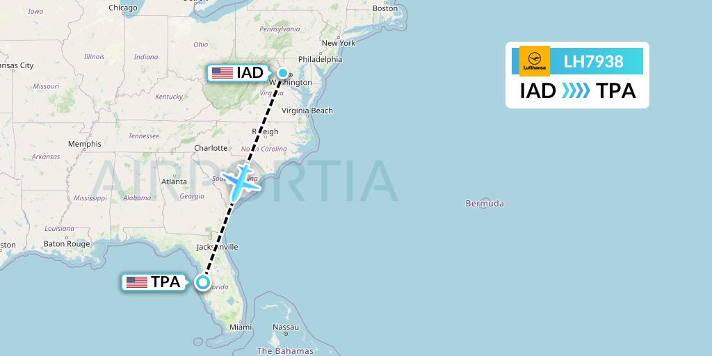 LH7938 Lufthansa Flight Map: Washington to Tampa