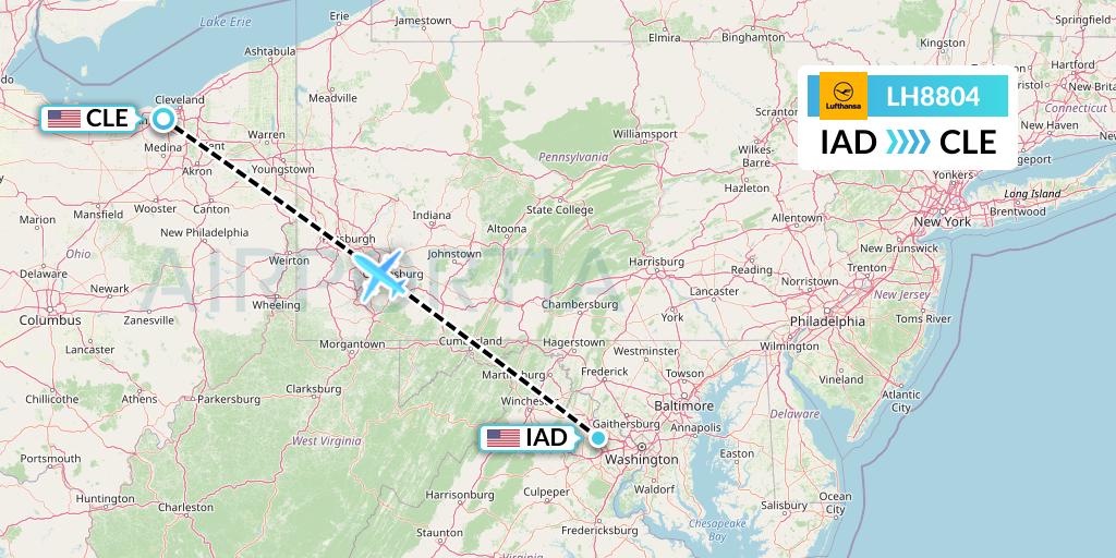 LH8804 Lufthansa Flight Map: Washington to Cleveland