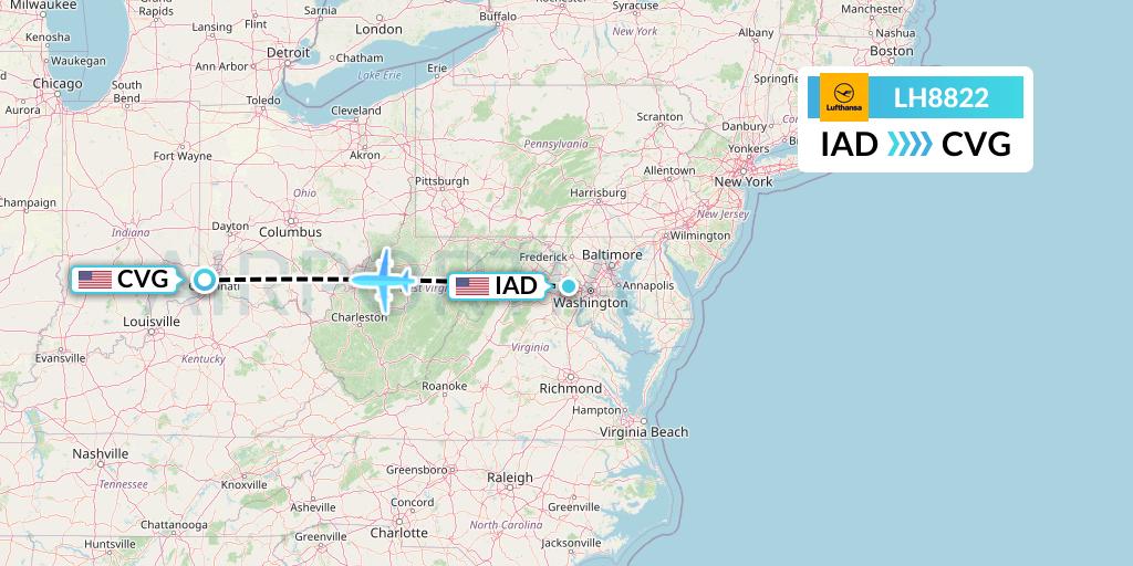 LH8822 Lufthansa Flight Map: Washington to Cincinnati