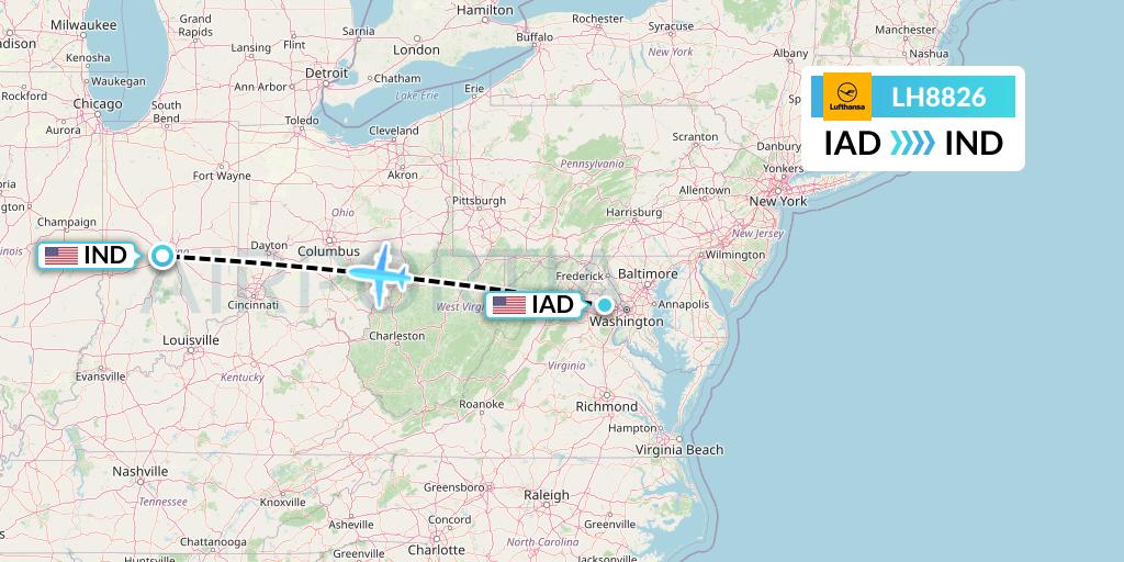LH8826 Lufthansa Flight Map: Washington to Indianapolis