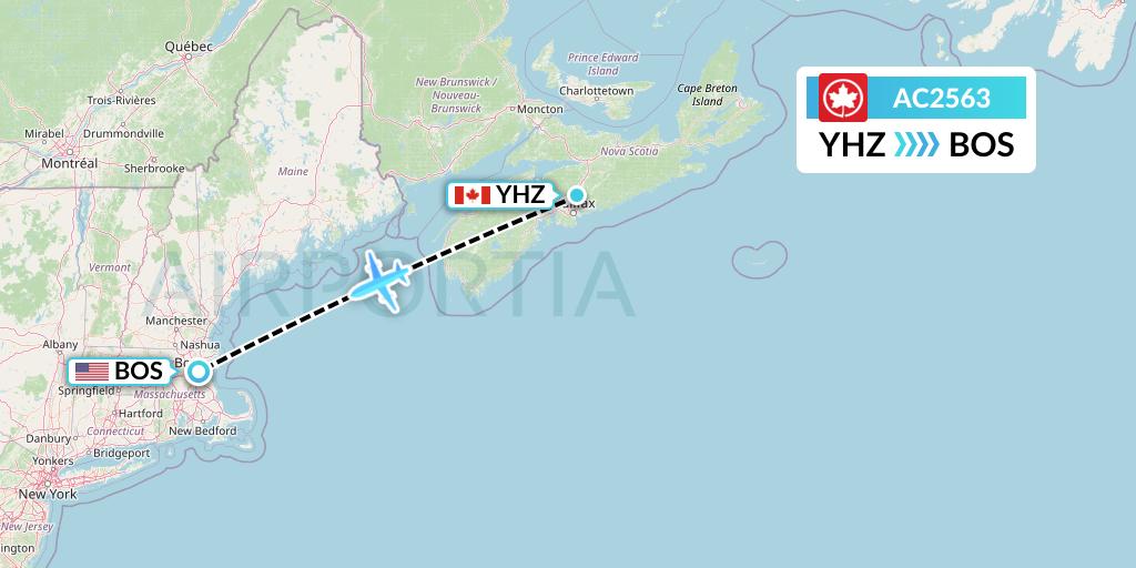 AC2563 Air Canada Flight Map: Halifax to Boston