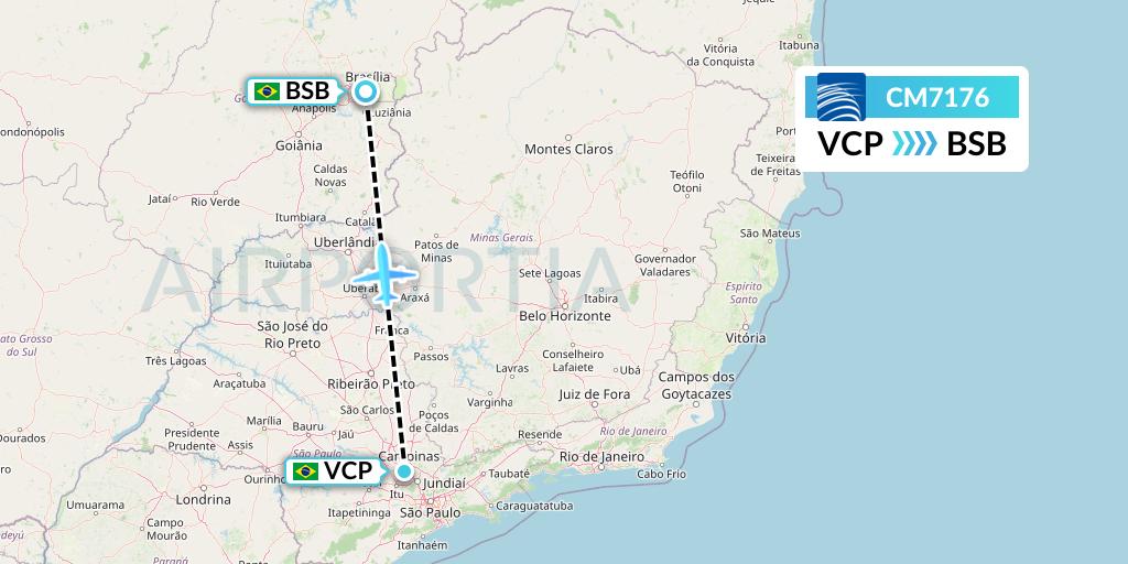 CM7176 Copa Airlines Flight Map: Campinas to Brasilia
