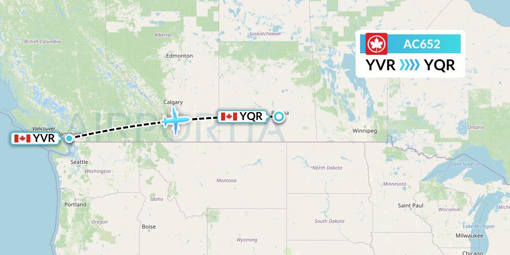 AC652 Air Canada Flight Map: Vancouver to Regina