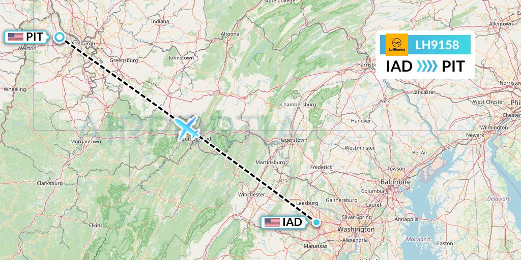 LH9158 Lufthansa Flight Map: Washington to Pittsburgh