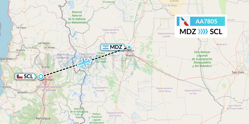 AA7805 American Airlines Flight Map: Mendoza to Santiago