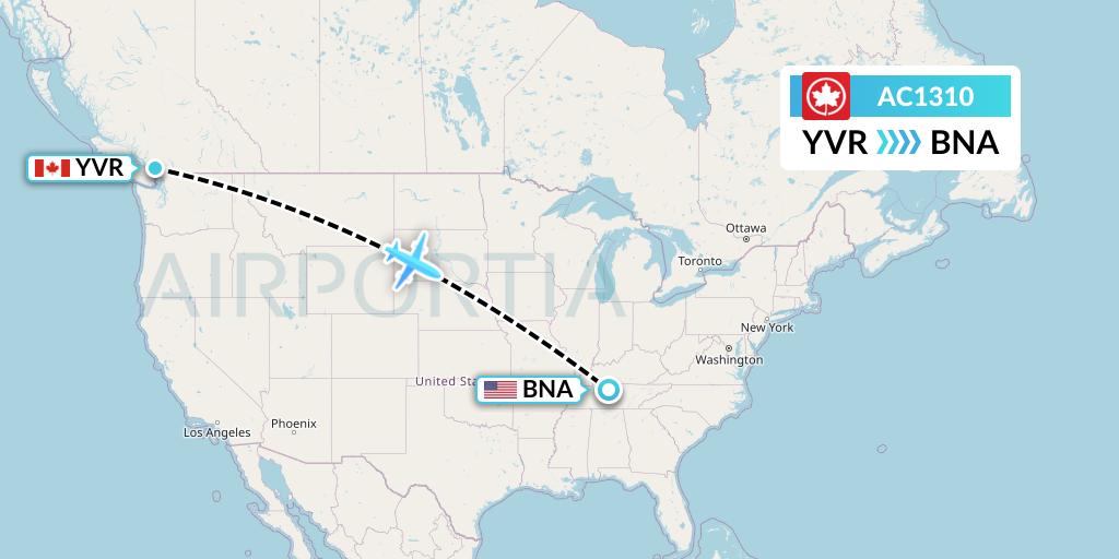 AC1310 Air Canada Flight Map: Vancouver to Nashville