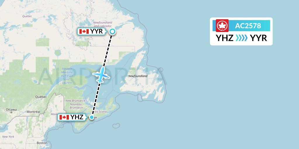 AC2578 Air Canada Flight Map: Halifax to Goose Bay