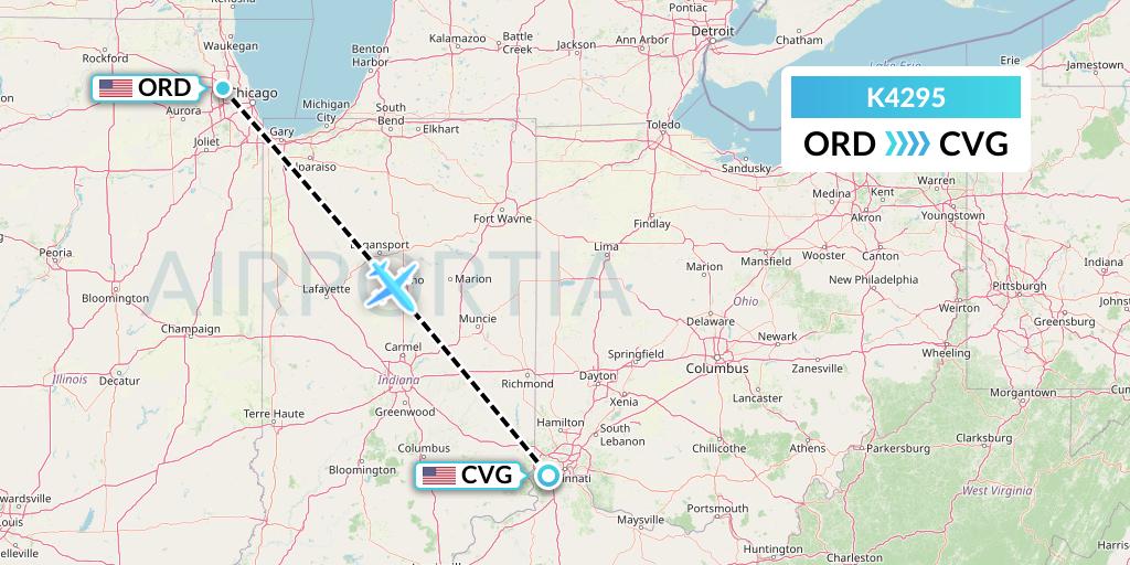 K4295 Kalitta Air Flight Map: Chicago to Cincinnati
