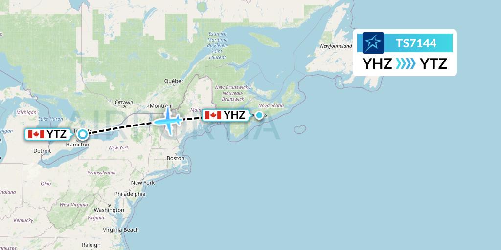 TS7144 Air Transat Flight Map: Halifax to Toronto