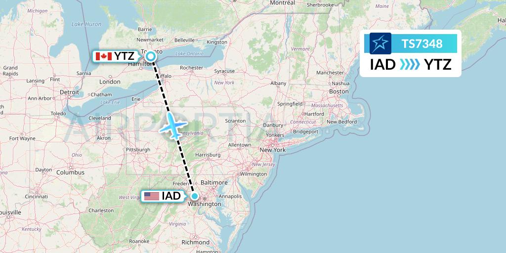 TS7348 Air Transat Flight Map: Washington to Toronto