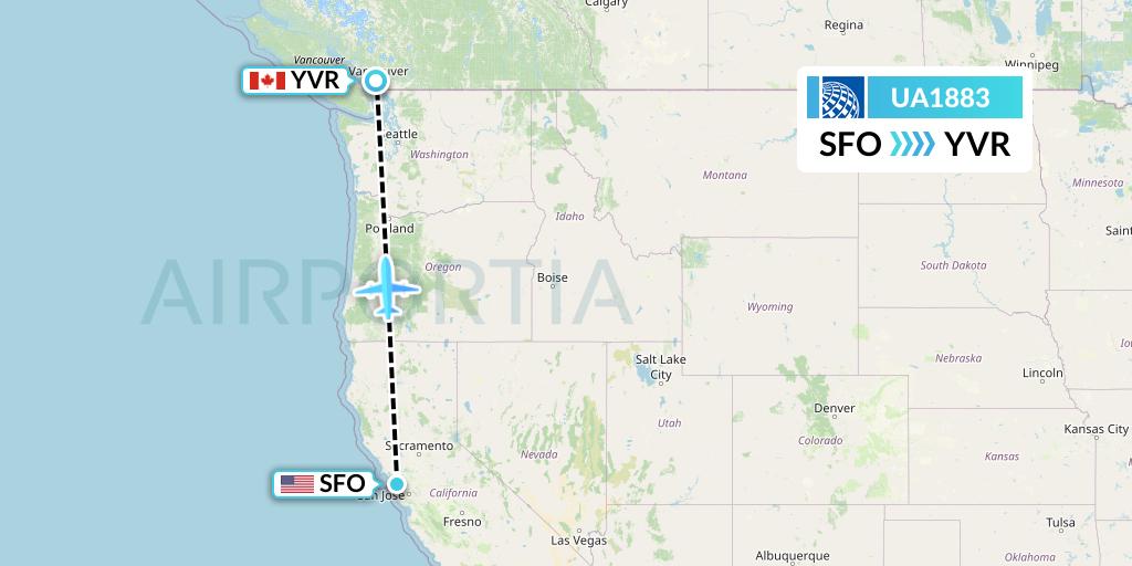 UA1883 United Airlines Flight Map: San Francisco to Vancouver