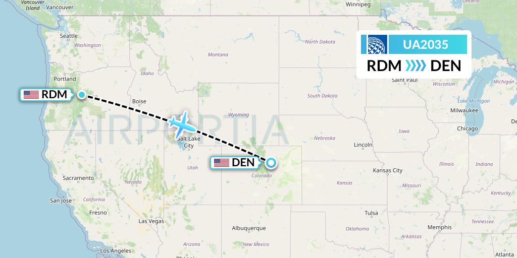 UA2035 United Airlines Flight Map: Redmond to Denver