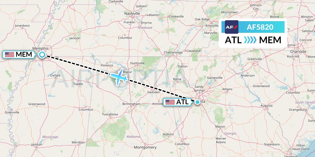 AF5820 Air France Flight Map: Atlanta to Memphis