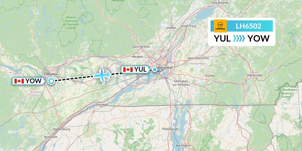 LH6502 Lufthansa Flight Map: Montreal to Ottawa