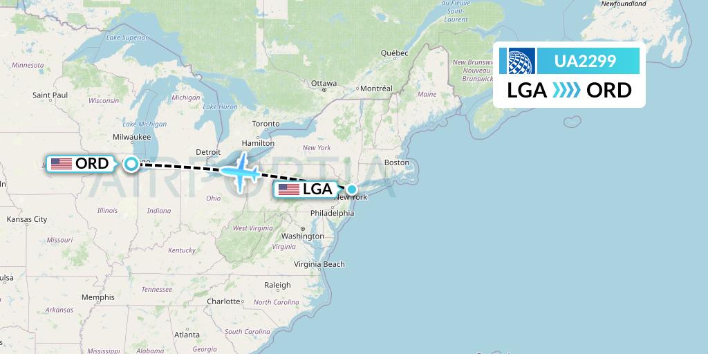 UA2299 United Airlines Flight Map: New York to Chicago