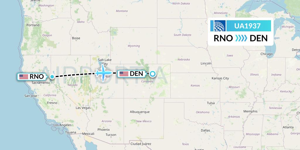 UA1937 United Airlines Flight Map: Reno to Denver