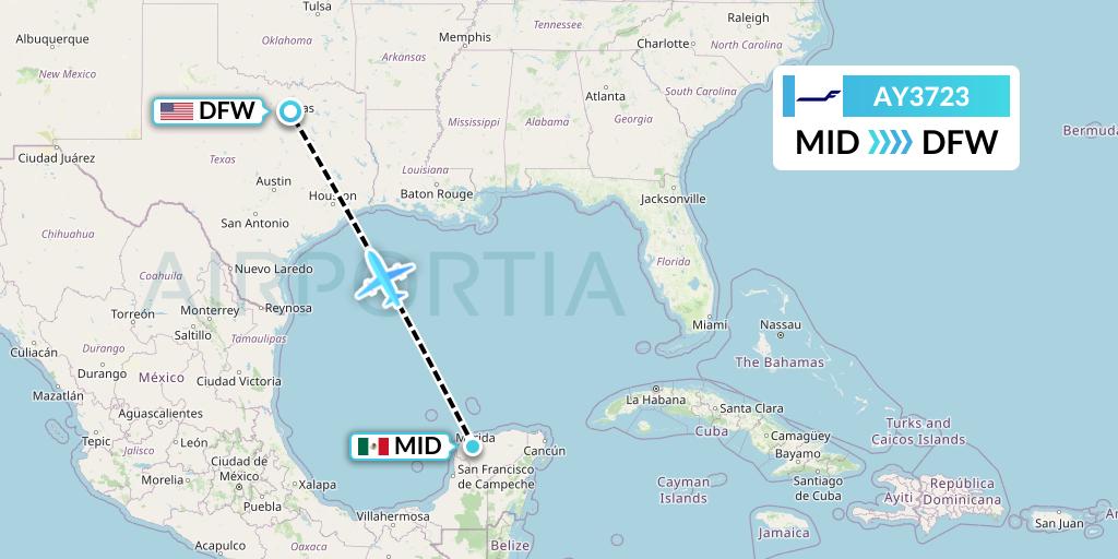 AY3723 Finnair Flight Map: Merida to Dallas