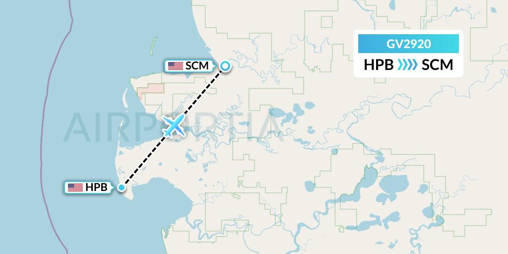 GV2920 Grant Aviation Flight Map: Hooper Bay to Scammon Bay