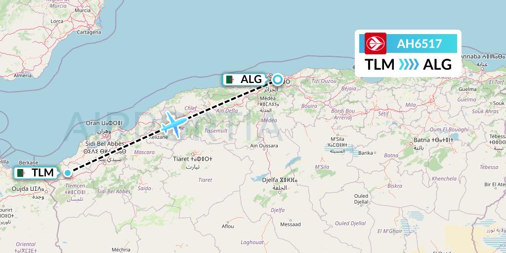 AH6517 Air Algerie Flight Map: Tlemcen to Algiers