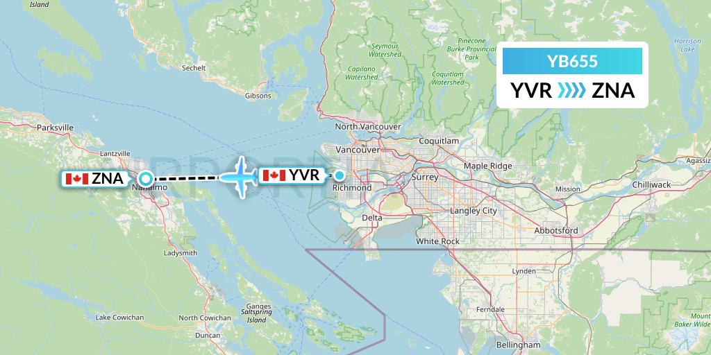 YB655 Harbour Air Seaplanes Flight Map: Vancouver to Nanaimo
