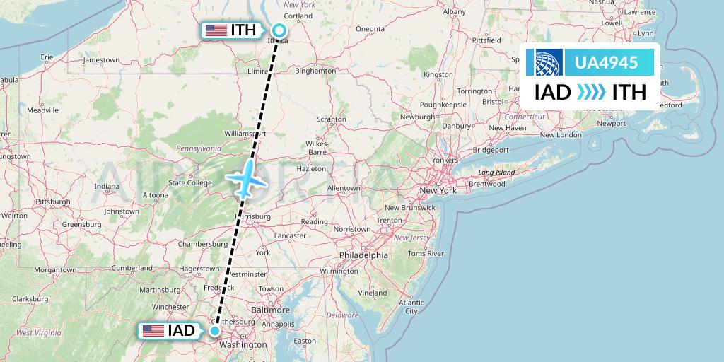 UA4945 United Airlines Flight Map: Washington to Ithaca