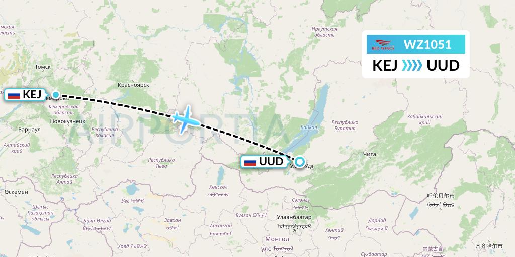 WZ1051 Red Wings Flight Map: Kemerovo to Ulan-Ude