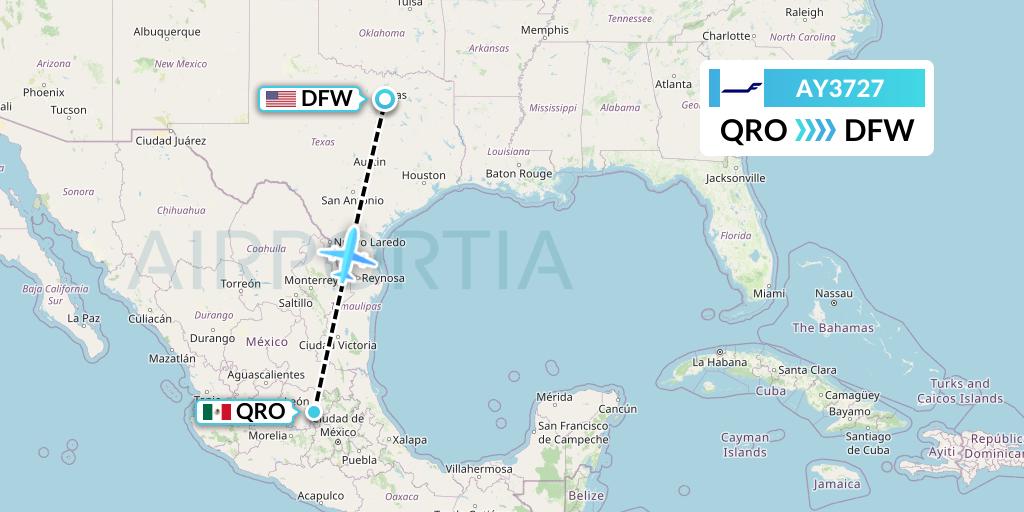 AY3727 Finnair Flight Map: Queretaro to Dallas