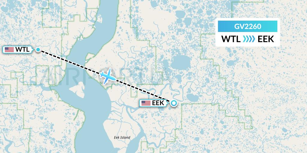 GV2260 Grant Aviation Flight Map: Tuntutuliak to Eek