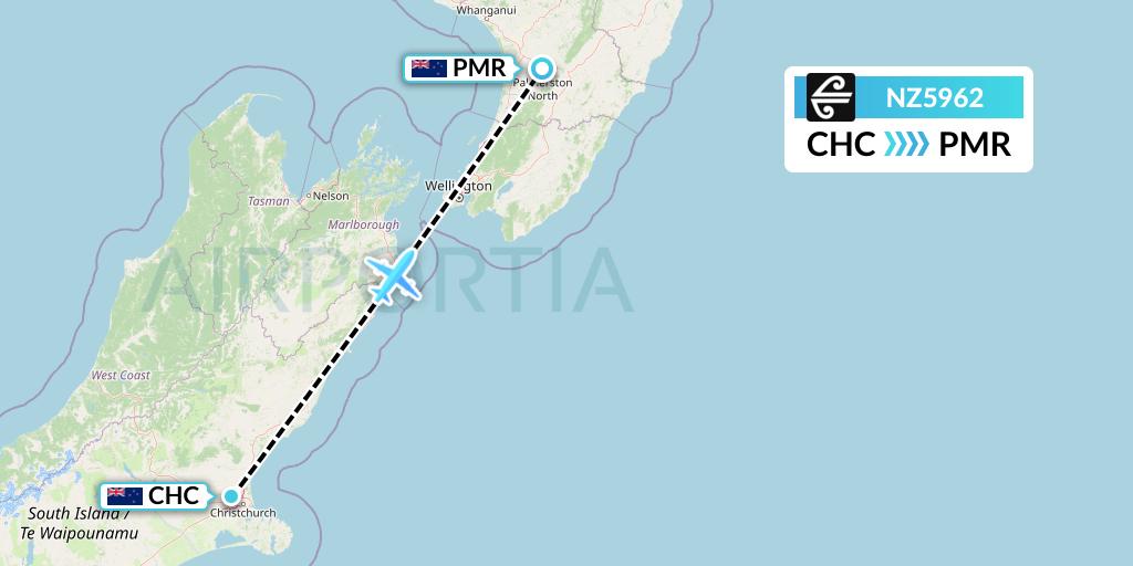NZ5962 Air New Zealand Flight Map: Christchurch to Palmerston North